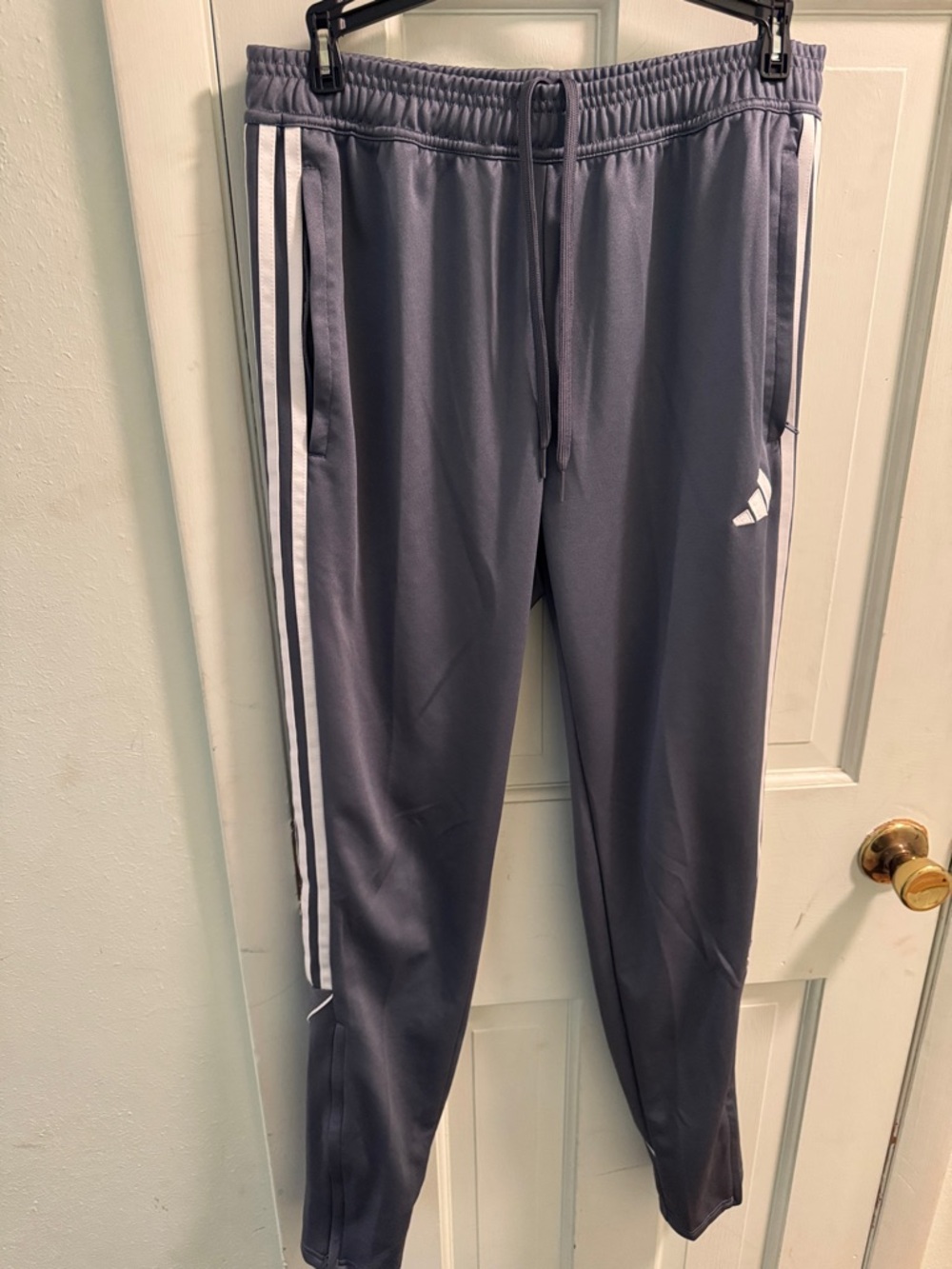 adidas Men's Gray Track Joggers with White Stripes